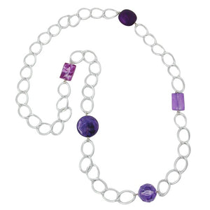 Modeschmuck-Kette lila Kunststoffperlen Weitpanzer Aluminium 100cm