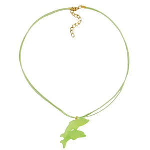 Kette Kinderkette 40x22mm Anhänger Kunststoff springende Delfine grün-matt Kordel lindgrün 45cm