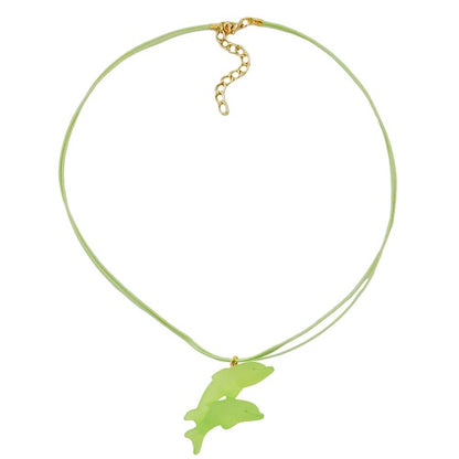 Kette Kinderkette 40x22mm Anhänger Kunststoff springende Delfine grün-matt Kordel lindgrün 45cm