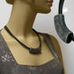 Kette 54x19mm Anhänger Rohr flach gebogen altsilberfarben glänzend Kunststoff 45cm