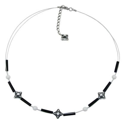 Kette Drahtkette Karoperle schwarz-weiß Kunststoffperlen 45cm