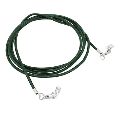 Lederband Rundschnur Rindleder 2mm dunkelgrün gefärbt mit 2x Verschluss silberfarbig ca. 1m