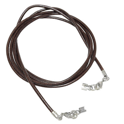Lederband Rundschnur Rindleder 2mm dunkelbraun gefärbt mit 2x Verschluss silberfarbig ca. 1m