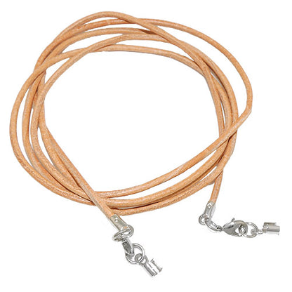 Lederband Rundschnur Rindleder 2mm naturfarben gefärbt mit 2x Verschluss silberfarbig ca. 1m