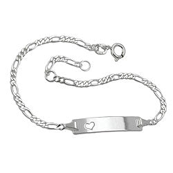 Schildarmband für Kinder 2,3mm Figarokette Gravurplatte 25x5mm mit Herz Silber 925 18,5cm