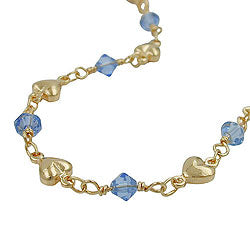 Armband 5mm Fantasie Herz und Glasperle blau AMD 19/42cm