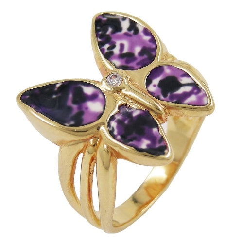 Ring 18x20mm Schmetterling lila farbig lackiert 3 Mikron vergoldet Ringgröße