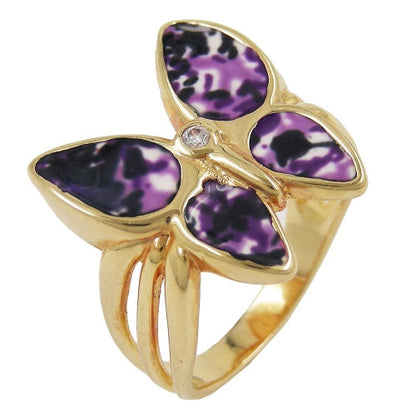 Ring 18x20mm Schmetterling lila farbig lackiert 3 Mikron vergoldet Ringgröße