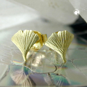 Ohrstecker Ohrring 6,5x6mm Ginkgoblatt matt 9Kt GOLD