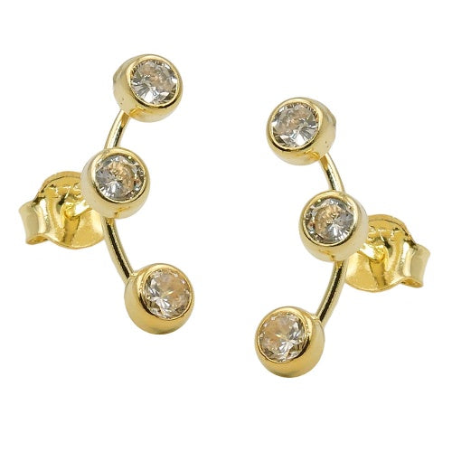 Ohrstecker Ohrring 15x3,5mm Bogen 3x Zirkonia mit Steg 9Kt GOLD