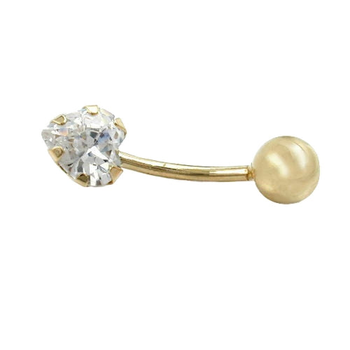 Bauchnabelpiercing Banana 20x6mm Zirkonia-Herz 14Kt GOLD