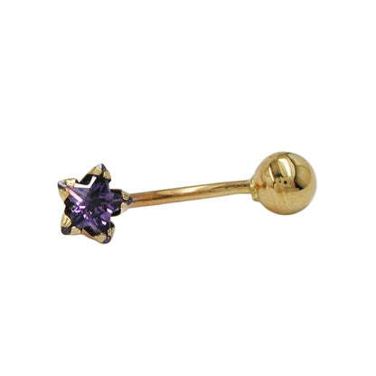 Bauchnabelpiercing Banana 18x6mm Stern Zirkonia Amethyst mit Kugel 14Kt GOLD