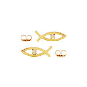 Ohrstecker Ohrring 15x5mm Jesus Zeichen Zirkonia 9Kt GOLD
