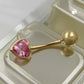 Bauchnabelpiercing Banana 20x6mm Zirkonia-Herz pink 14Kt GOLD