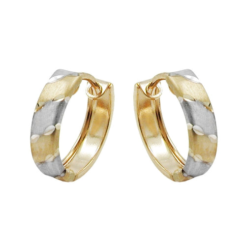 9Kt GOLD Creole Ohrring bicolor rhodiniert Klappscharnier 12x3mm