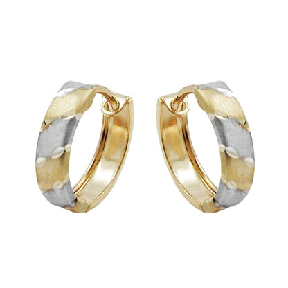 9Kt GOLD Creole Ohrring bicolor rhodiniert Klappscharnier 12x3mm