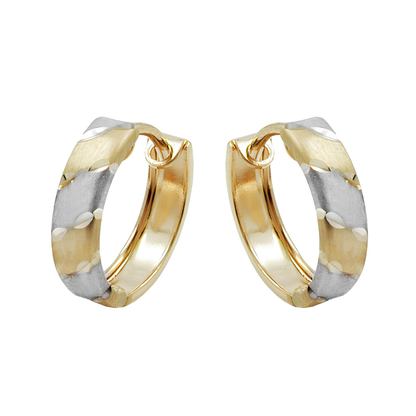 Bicolor-Creolen aus 9 Karat Gold, 12 × 3 mm, mit rhodinierten Akzenten auf weißem Hintergrund