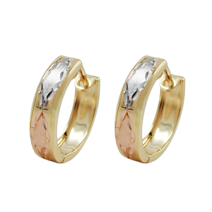 Tricolor-Creolen mit zwei Rhomben und Diamantschliff aus 9 Karat Gold, 12 × 3 mm