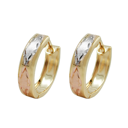 Tricolor-Creolen mit zwei Rhomben und Diamantschliff aus 9 Karat Gold, 12 × 3 mm