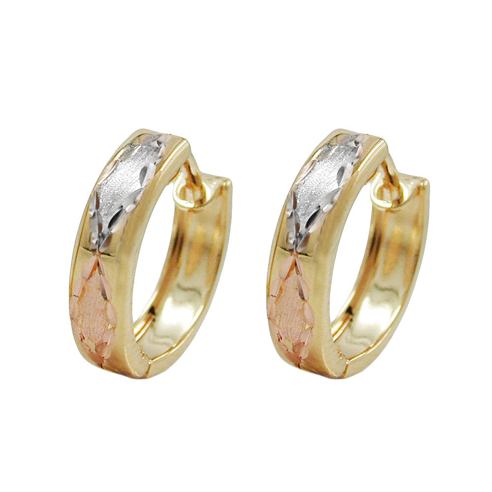 Ohrring Creole  12x3mm Klappscharnier tricolor diamantiert 9Kt GOLD