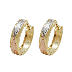 Ohrring Creole  12x3mm Klappscharnier tricolor diamantiert 9Kt GOLD