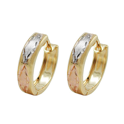 Ohrring Creole  12x3mm Klappscharnier tricolor diamantiert 9Kt GOLD
