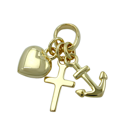 Glaube-Liebe-Hoffnung-Anhänger mit Kreuz, Herz und Anker aus 9 Karat Gelbgold, 15 mm