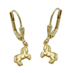 Pferde-Ohrhänger aus 9 Karat Gold mit aufbäumenden Pferdchen und Klappbügeln, 25 × 7 mm, auf weißem Hintergrund