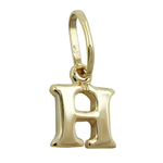 Buchstaben-Anhänger H aus hochglänzendem 375er Gelbgold mit länglicher Öse auf weißem Hintergrund.
