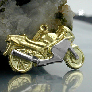 Anhänger 15x28mm Motorrad Bicolor 9Kt GOLD