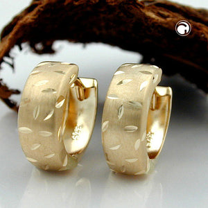 Ohrring Creole 12x5mm Klappscharnier mattiert diamantiert 9Kt GOLD