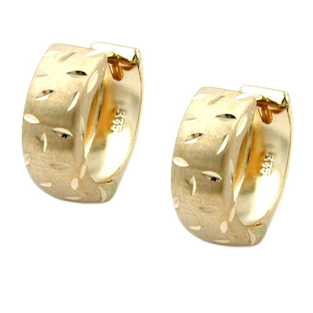 Ohrring Creole 12x5mm Klappscharnier mattiert diamantiert 9Kt GOLD