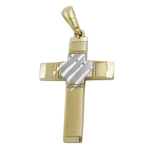Kreuzanhänger bicolor 20x14mm in 9 Karat Gelbgold