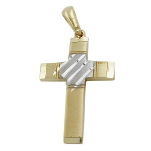 Kreuzanhänger bicolor 20x14mm in 9 Karat Gelbgold
