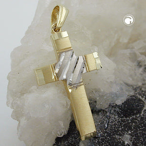 Kreuzanhänger bicolor 20x14mm in 9 Karat Gelbgold