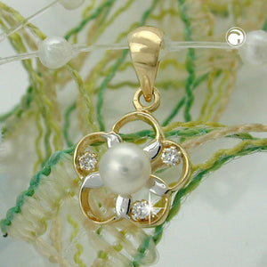Anhänger 10mm Blüte Bicolor Zuchtperle Zirkonias 9 Karat Gold