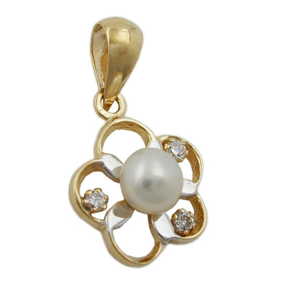 Anhänger 10mm Blume bicolor Zuchtperle Zirkonias 9Kt GOLD