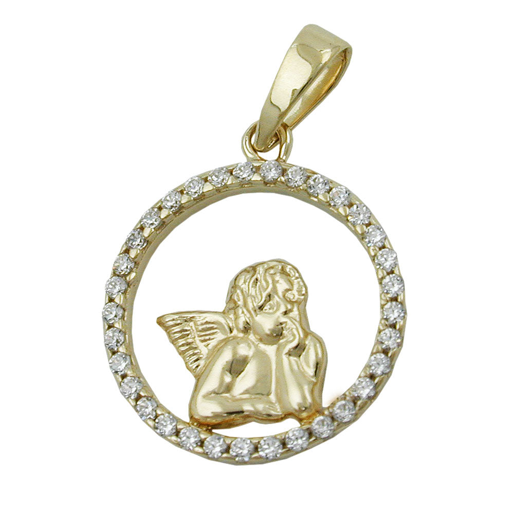 Schutzengel-Anhänger Micro-Pavé Zirkonia 14mm in 9 Karat Gelbgold