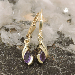 Amethyst-Ohrbrisur Tropfenschliff 25mm 9 Karat Gelbgold