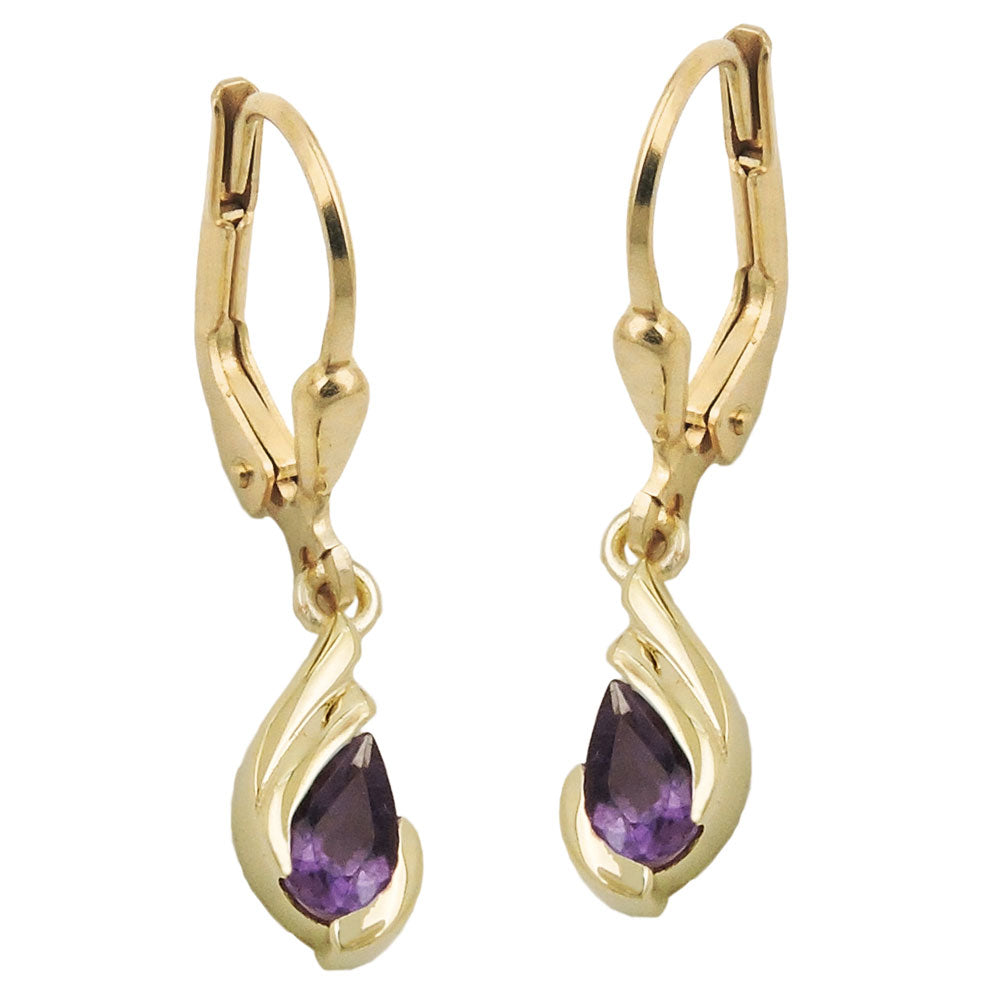 Amethyst-Ohrbrisur Tropfenschliff 25mm 9 Karat Gelbgold