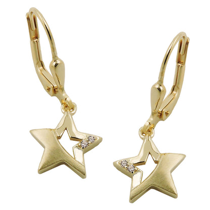 Stern-Ohrbrisur teilmattiert Zirkonia 25x10mm 9 Karat Gelbgold