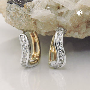 Scharniercreole bicolor Zirkonia 12x3mm 9 Karat Gold