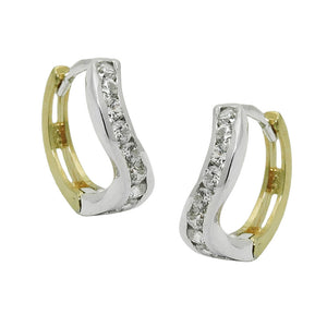 Scharniercreole bicolor Zirkonia 12x3mm 9 Karat Gold