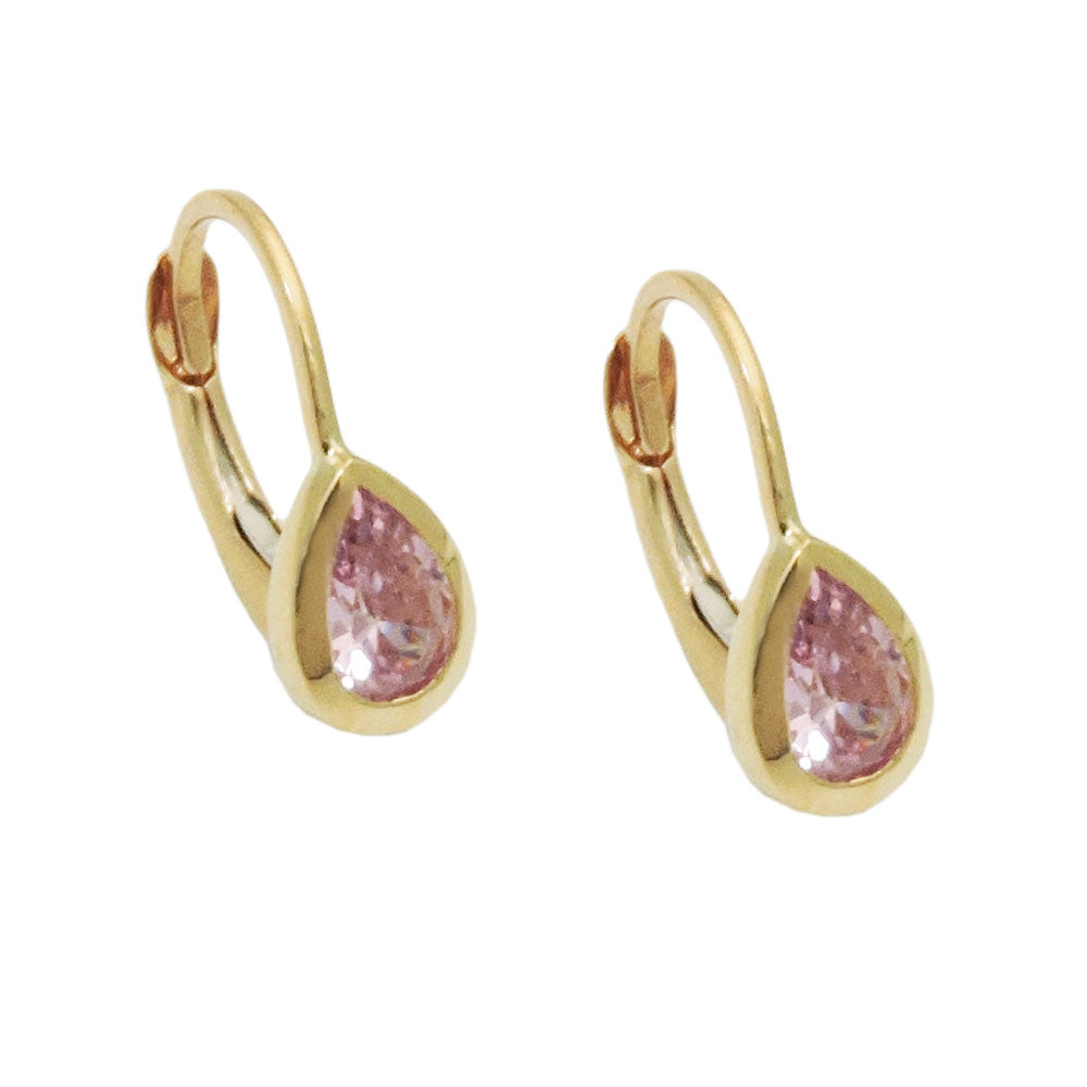 Tropfen-Ohrbrisur Zirkonia pink 14x5mm 9 Karat Gelbgold