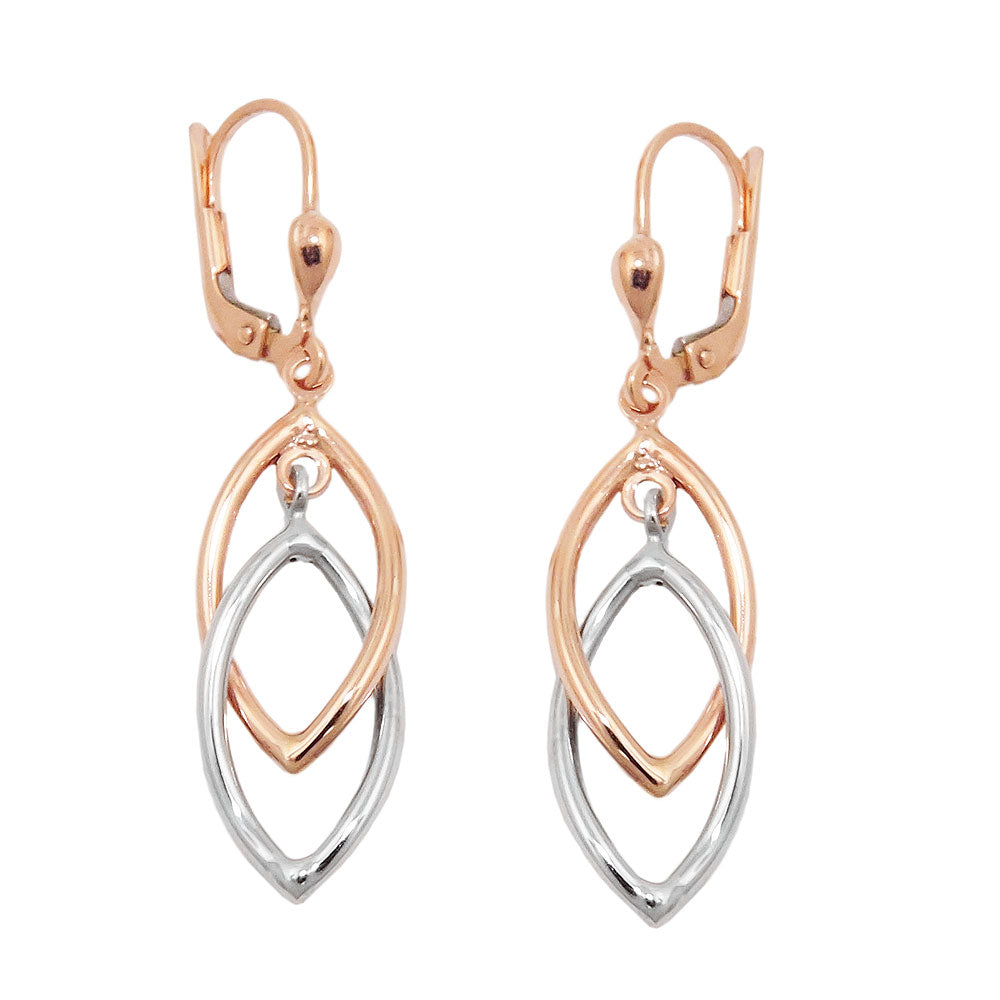 Ohrbrisur bicolor 2 Ovale 43x10mm 9 Karat Rotgold