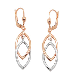 Ohrbrisur bicolor 2 Ovale 43x10mm 9 Karat Rotgold