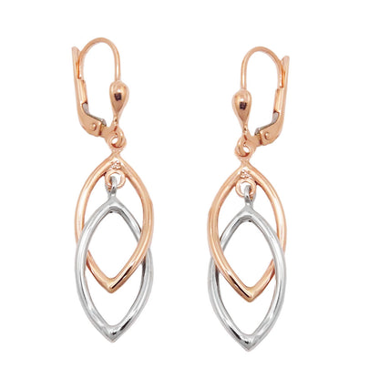 Ohrbrisur bicolor 2 Ovale 43x10mm 9 Karat Rotgold
