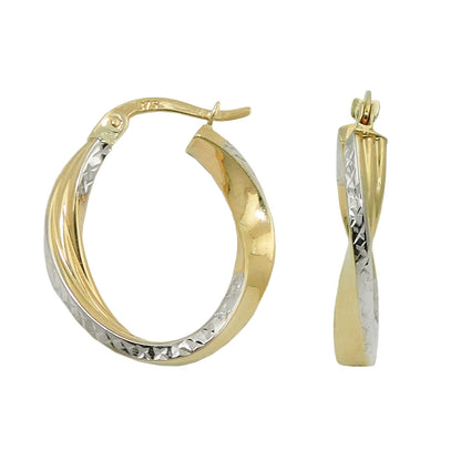 Bandcreole oval bicolor diamantiert 20x18mm 9 Karat Gelbgold