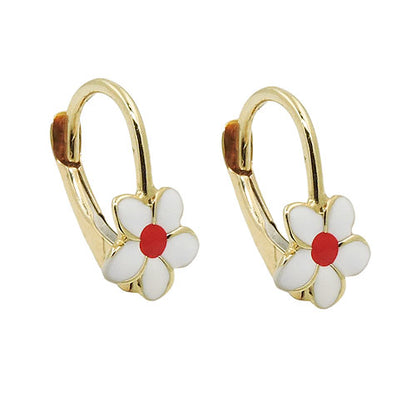 Kinder-Ohrbrisur Blume weiß-rot emailliert 13x7mm 9 Karat Gold
