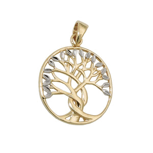 Lebensbaum-Anhänger bicolor diamantiert 17x16mm 9 Karat Gelbgold